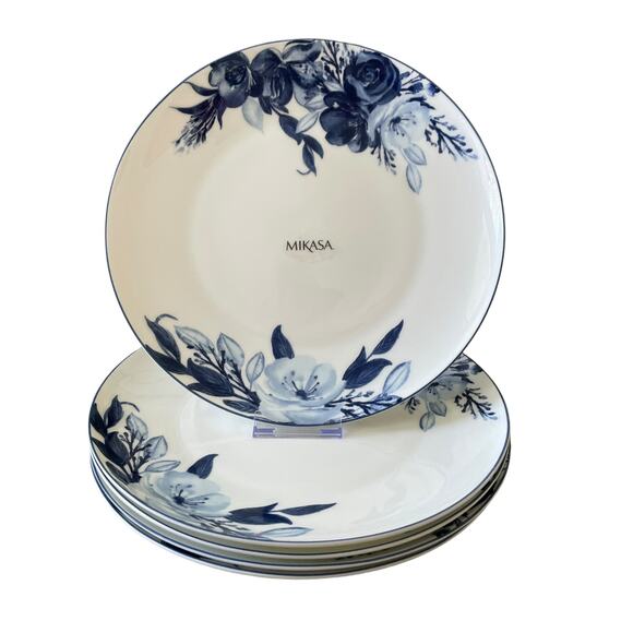 Mikasa DARCY Blue & White Floral Bone China 11in Dinner Plates Set of Four New - Picture 4 of 10